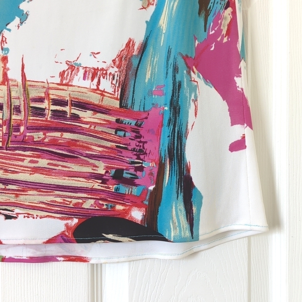 Yigal Azrouel Vibrant Abstract Printed Silk Blend Low Waisted A-Line Mini Skirt - Picture 7 of 11